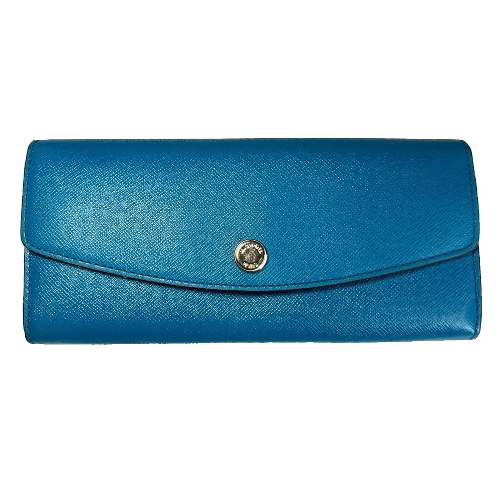 Michael Kors Blue Leather Flap Continental Wallet Snap Closure Long Wallet